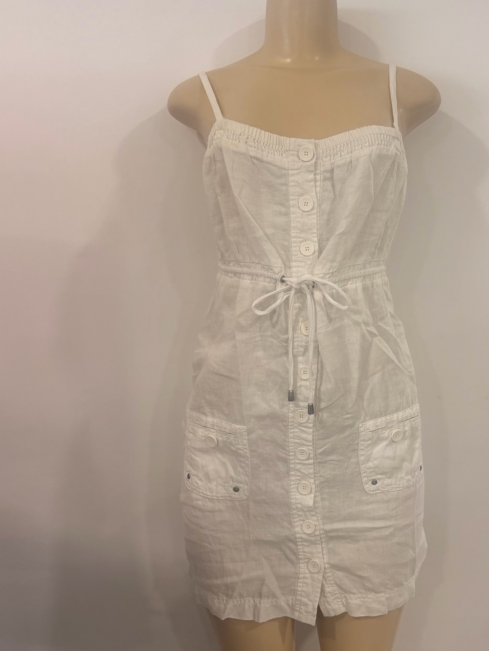 Guess White linen Spaghetti Strap Button-Front Mini Dress
